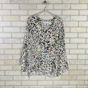 Amanda Uprichard Pastel Geometric Print Bell Sleeve Blouse Size M